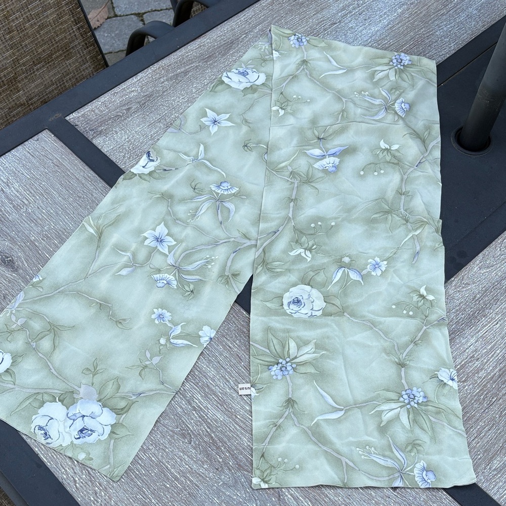 Susan Daniel Floral Green and Blue Scarf